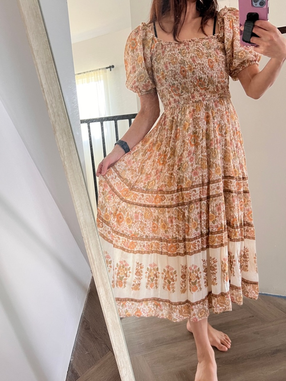 Spell S juniper shirred dress Cream